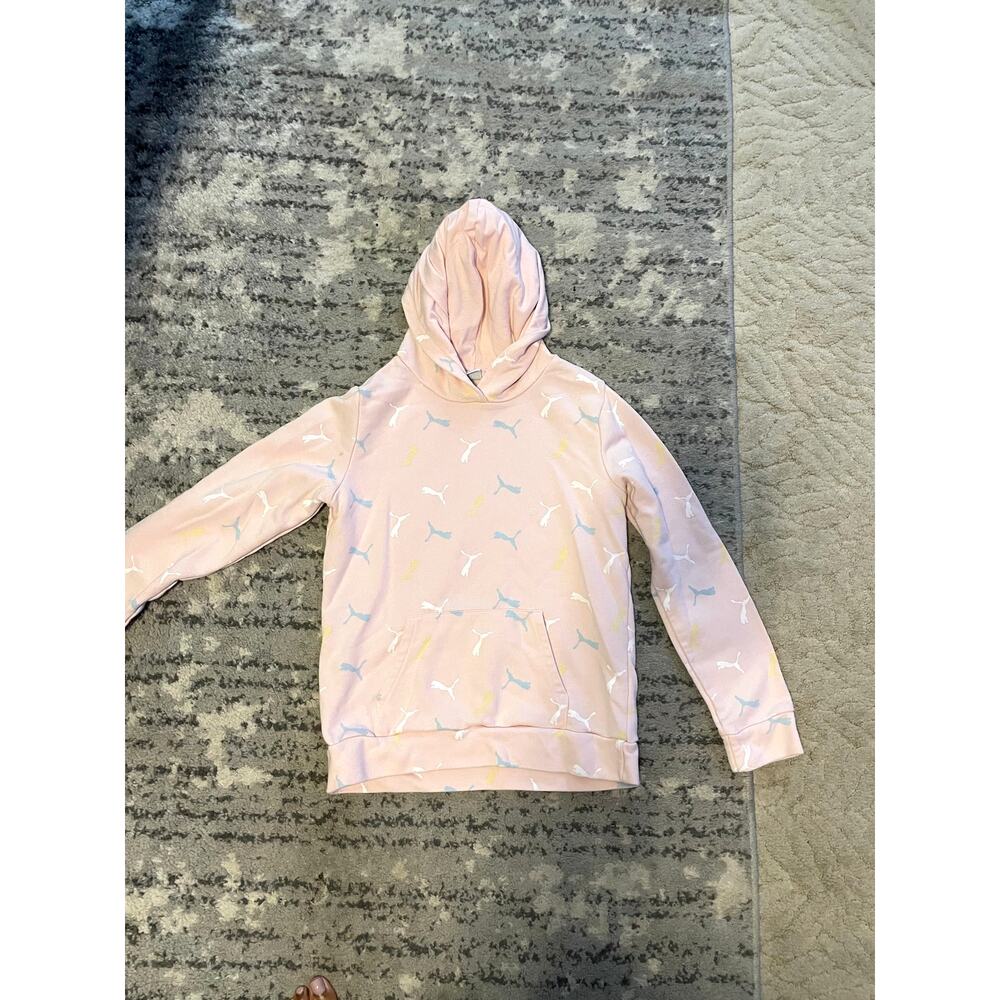 Puma Pink Logo Print Hooded Sweatshirt Girls 14/15 Women’s Small - Picture 3 of 3
